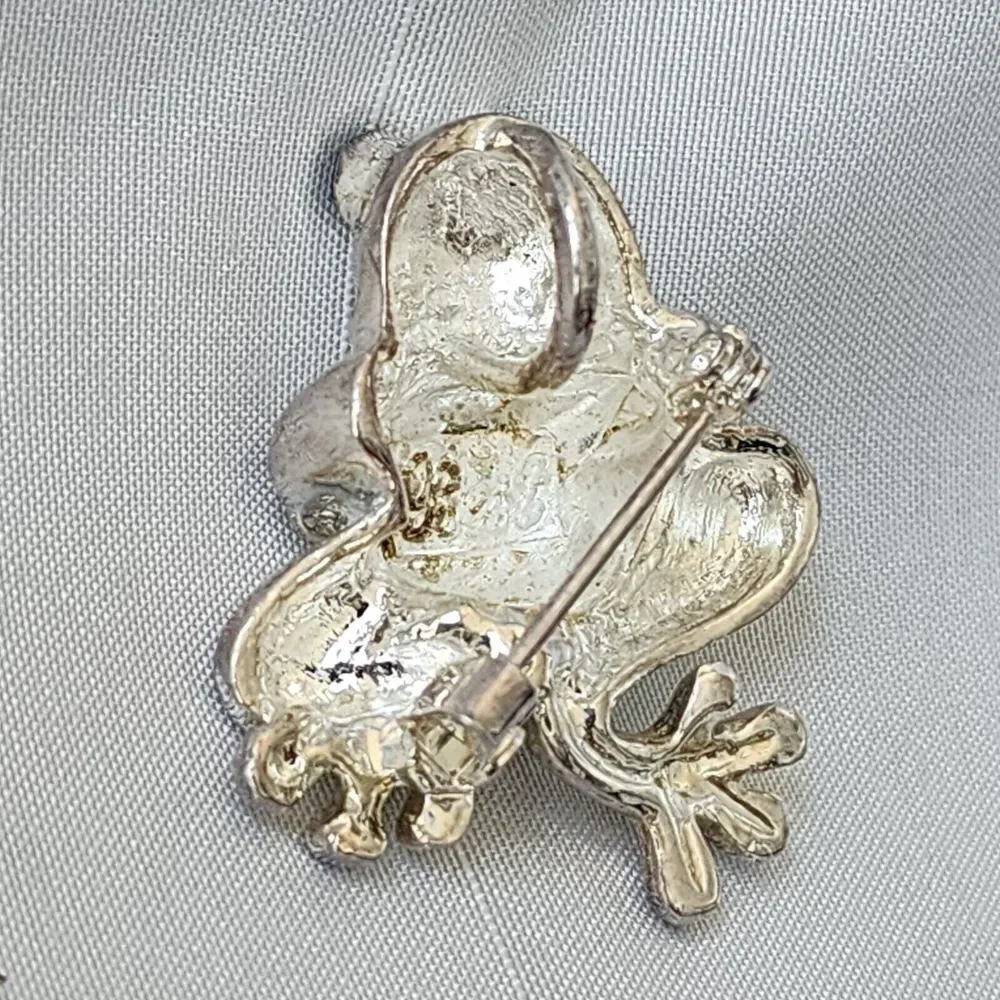 Best Silver Tone Green Jeweled Eyes Potbelly Frog Pin Pendant‎ Necklace